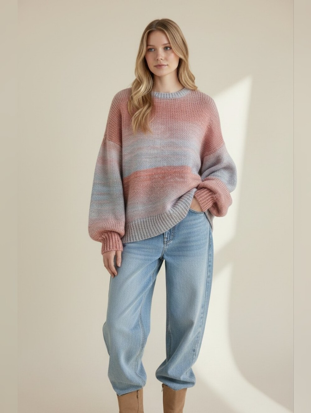 Z-Supply Oversized Gradient Knit Sweater - Pink Multi SZ L